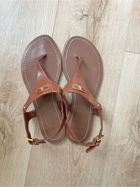 Ralph Lauren | Brown Leather Classic T-Strap Sandals